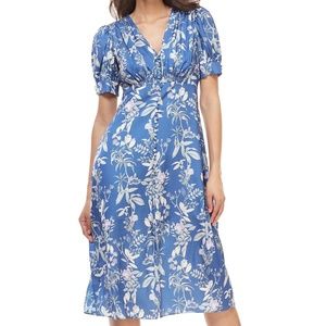 Gal Meets Glam Lauren Botanical Print Midi Dress 0